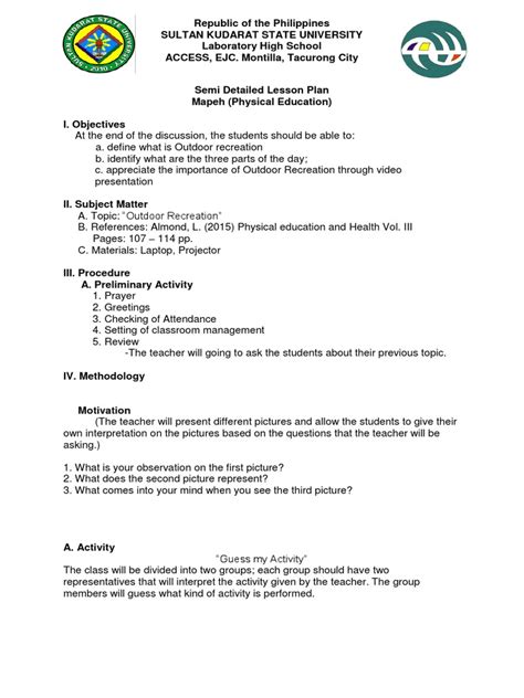 active recreation lesson plan grade 9|Semi.